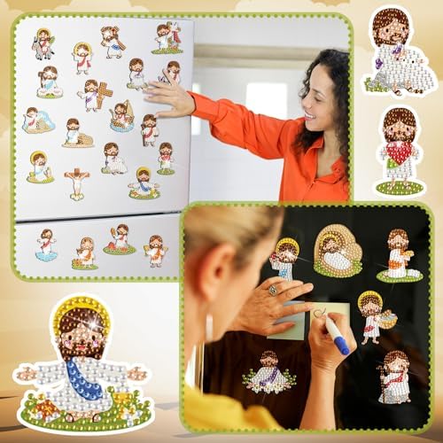 30 Pcs Diamond Art Magnet Kits for Adults Beginner Magnetic Jesus DIY Diamond Painting Kits for Special Shape Gem Art Crafts Fridge Refrigerator Magnet for Beginners Gifts