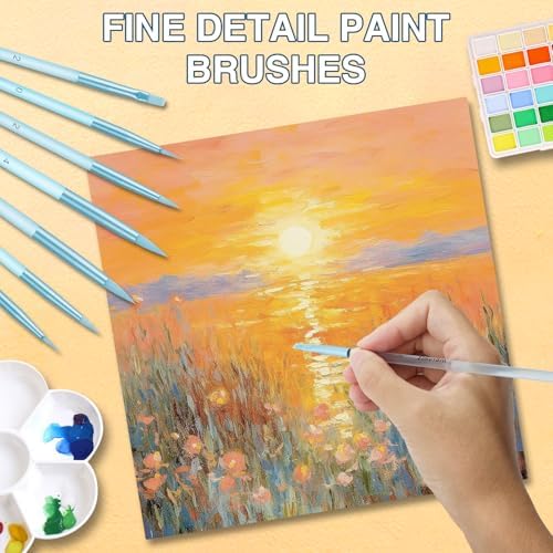 8pcs Fine Detail Paint Brush Set, Small Miniature Fine Tip Detail Brushes Kit for Acrylic Oil Watercolor, Miniatures, Models, Paint by Numbers, Rock Painting (Blue)