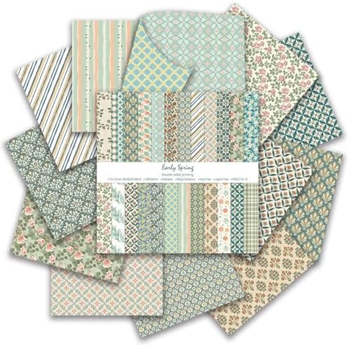 12in Spring Scrapbook Paper Pad,24 Sheets Retro Pattern Aesthetics Double Sided Print Floral DIY Crafts Collage for Cardstock Photo Album Journals Folded Gift Wrapping Material