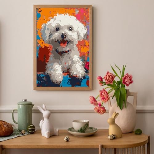 Auremi Puppy Paint by Number Kits with Framed, DIY Animals Paint by Number Canvas for Adults, Easy Acrylic in Canvas with Brushes for Decor 20x30cm