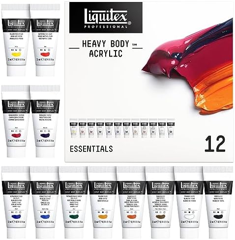 Liquitex Heavy Body Acrylic Paint Set, 12 x 22ml, Essentials Set