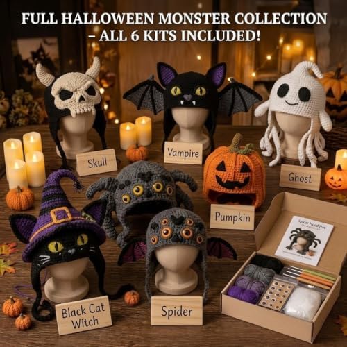 LWLQCZJ DIY Crochet Kit Fantasy Animal Hood Hat Beginner Craft Set with Yarn & Hook (Spider)