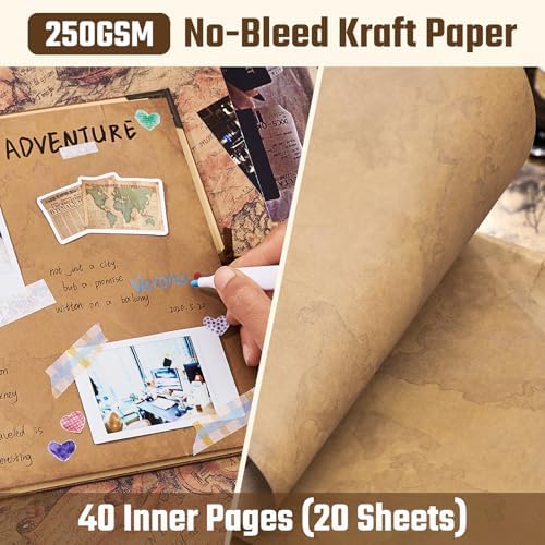 Adventure Book 8x8 Scrapbook Photo Album, Travel Diary with Metal Corner Protectors, 250 gsm Acid-Free Kraft Paper DIY Memory Book for Wedding Guestbook Anniversary, Baby & Family Gifts