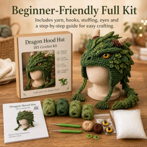 Fantasy Animal Hood Hat DIY Crochet Kit, Complete Crochet Starter Set