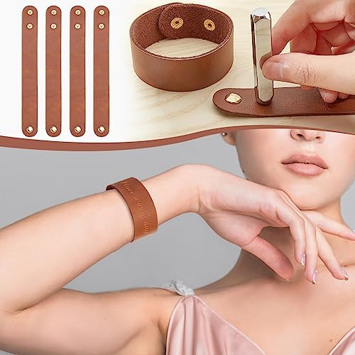 OLYCRAFT 12pcs Adjustable Leather Bracelets 8.6x1 Inch Blank Genuine Leather Snap Bracelets Blank Leathers Cuff Bracelet Leathers Wristband Brown Bracelet for DIY Craft Jewelry Making