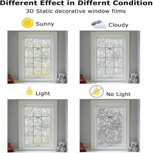 LEMON CLOUD Window Privacy Film, Tulip Stained Glass Sticker 23.6″ x 78.7″