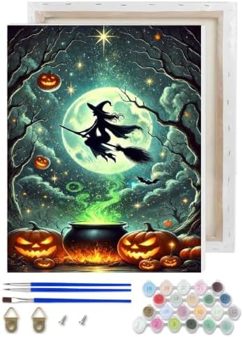 Witch Paint by Numbers Kit for Adults Beginner with Framed 10x12 Inch