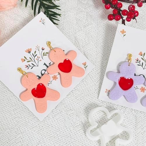 Xaekicr Cute Heart Gingerbread Polymer Clay Cutters Set – Clay Earring Cutters for DIY Earrings, Polymer Clay Molds for Jewelry Making – Clay Tools for Holiday Craft Lovers