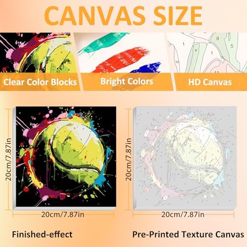 Tennis Paint by Numbers Kit for Kids, 8x8 inch