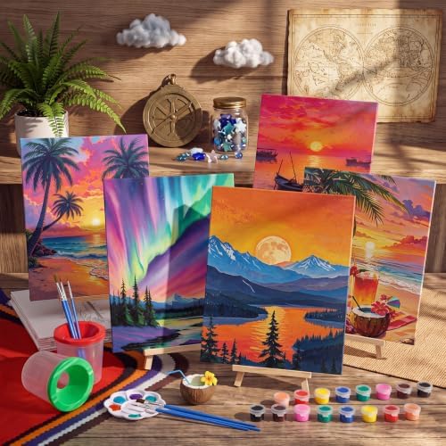 Sherr 140 Pcs 20 Set Pre Drawn Canvas Painting Kit, Sunsets