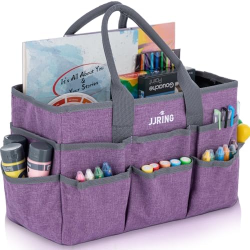 Craft Tote Bag Organizer For Art Storage With Multiple Pockets, Purple