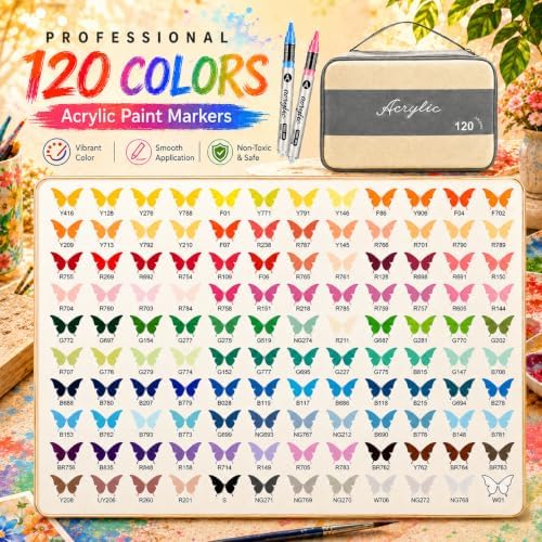 120 Color Acrylic Paint Markers Set – Soft Brush Tip Acrylic Paint Pens and Markers for Artists, DIY Crafts, Canvas, Wood, Glass, Rocks, Fabric and More Creative Projects(GREY)