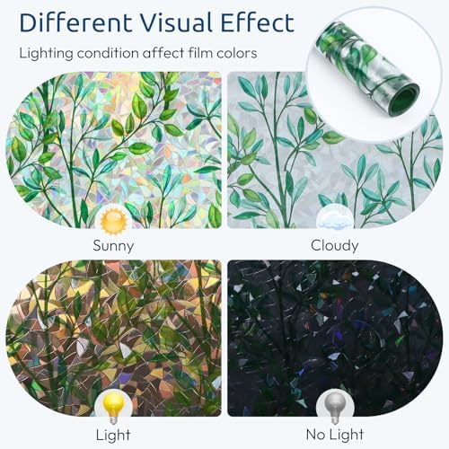rabbitgoo Window Privacy Film Rainbow, Green Foliage, 35.4" x 157.4"