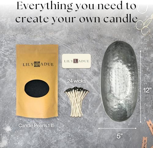 LILY LADUE Black Sand Candle Kit - 1Lb/16Oz Pearled Candles Sand and Wicks (24) with Platinum Holder, Unscented Aroma Beads, Reusable Pearled Candle Wax for DIY Home Kit, Powder Beads Refill Available
