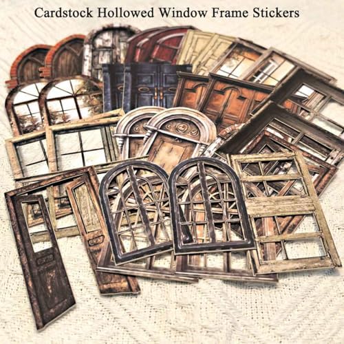 Vilikya 90Pcs Cottagecore Window Frame Stickers for Junk Journal Vintage Cutouts Scrapbook Stickers for Journaling Supplies, PET Stone Sticker & Wall Decoupage Paper for Collage Bujo DIY Craft Planner