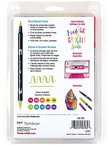Tombow 56185 Dual Brush Pen Art Markers, Bright, 10-Pack. Blendable, Brush and Fine Tip Markers