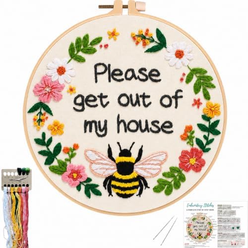 Nuberlic Please Get Out of My House Embroidery Kit, Stitch Craft Set
