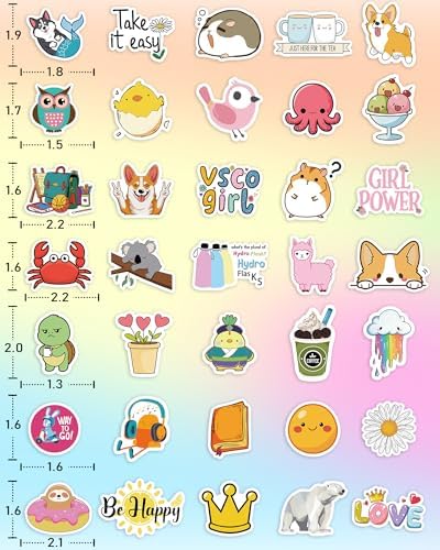 100 Pcs/Pack Water Bottle Stickers for Kids, Cute Vinyl Waterproof Stickers | Party Favors for Girls Teens, Back to School Supplies Gifts, Classroom Prizes, Goodie Bag Stuffers, Teacher Classroom Supplie
