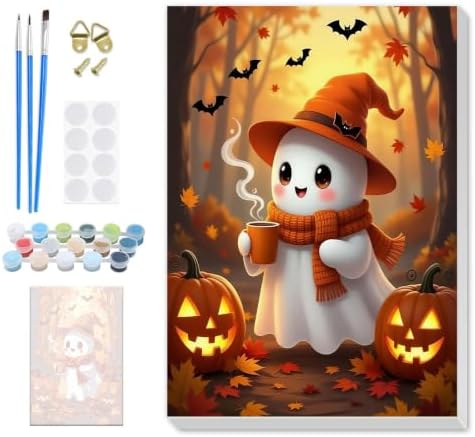 SENQAO Halloween Ghost Paint by Number Kits for Adults, DIY Paint by Numbers Kits for Adults Beginners Without Frame, Acrylic Paint Canvas Painting Kits Art for Home Decor 8X12 inch