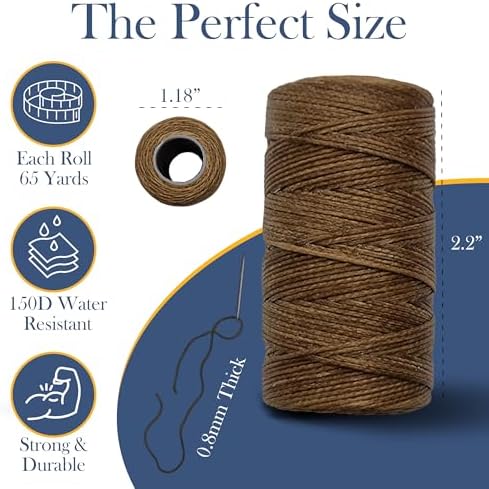 Waxed Thread 3X Wax Thread, 65 Yardx0.8mm Wax String, 150D Waxed Leather String in Brown Perfect Dream Catcher Supplies