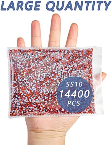 Beadsland Hotfix Rhinestones Bulk, 14400pcs Orange Hot Fix Rhinestones for Crafts Clothes DIY Decoration, Hyacinth/Orange, SS10, 2.7-2.9mm