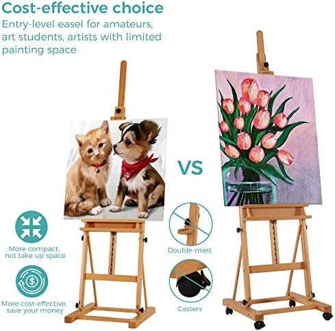 VISWIN Medium H-Frame Easel 67"-95" H, Hold Canvas up to 49", Adjustable Beech Wood Artist Easel Stand for Painting with Storage Tray, Art Floor Easel for Adults, Beginners, Students - Natural