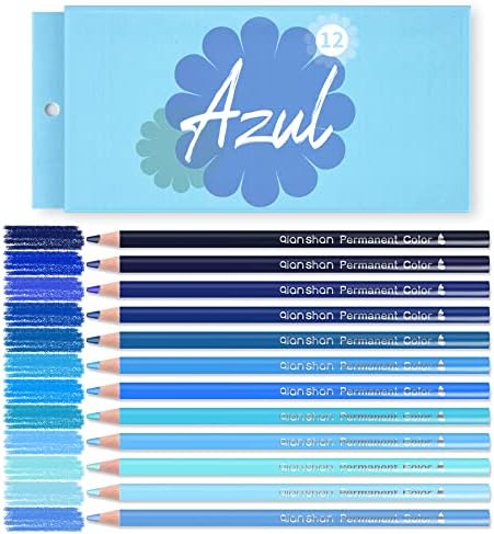 12 Blue Colored Pencils Oil Based, Pre-sharpened Wooden Color Pencils Set