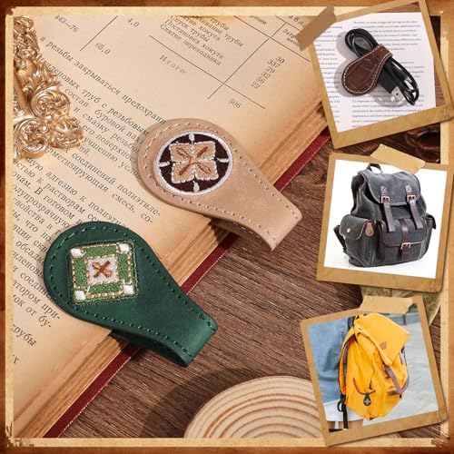 4PCS Vintage Magnetic Leather Bookmark, Leather Magnetic Bookmarks for Women, Magnetic PU Bookmarks Clip Book Accessories, Embroidery Pattern