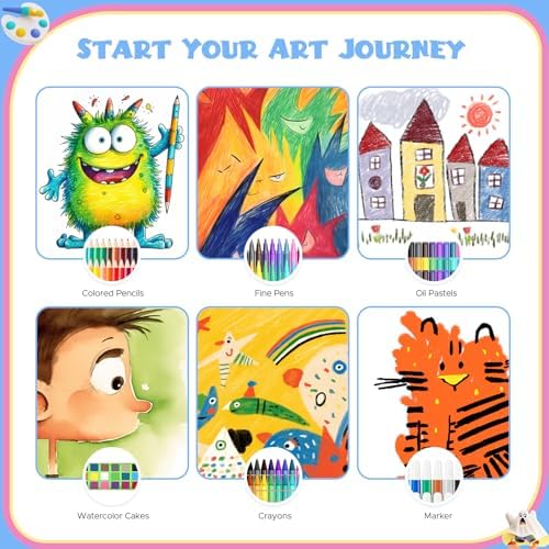 homicozy Art Supplies for Kids,Drawing Kits Unicorn Art Case Coloring Set with Double Sided Trifold Easel,Crayon,Colored Pencil,Marker,Coloring Book,Stencil,Sticker,Drawing Stuffs Gifts for Girls 4-12