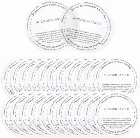 MECCANIXITY 60 Pcs Candle Dust Covers, 8.5cm/3.3" Round Printed Translucent Candles Drip Protectors Lid Accessories Letter Pattern for Craft Fragrance Making Jars Boxes Packaging
