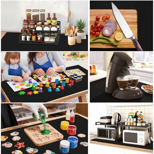 Extra Large Silicone Mat, 31.5x17 Inch Heat Resistant Mat for Kitchen Counter, Non Stick Silicone Baking Mat for Dough and Pastry, Thick Silicone placement Countertop Protector, Black countertop mat