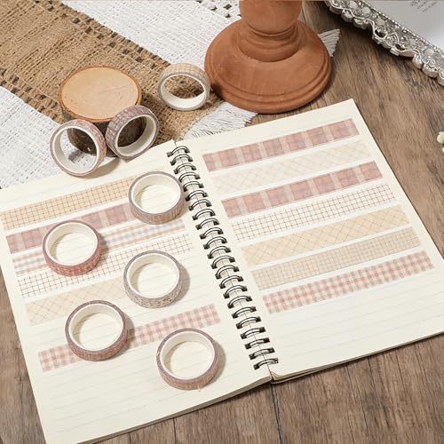 8 Rolls 10 mm Arts Adhesive Tapes, Gingham Washi Tape Charming Vintage Washi Tape Set Thin Retro Decorative Masking Tapes for Journals Scrapbooking DIY Crafts Planners Gift (Lattice)