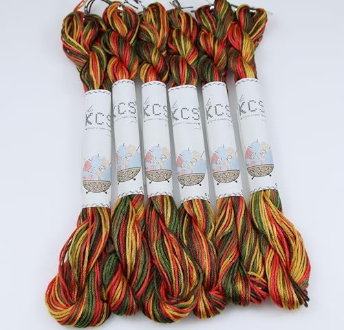KCS Big skeins of 25 Meters Size 25 Color Variegated Cross Stitch Stranded Threads,6 skeins,4511