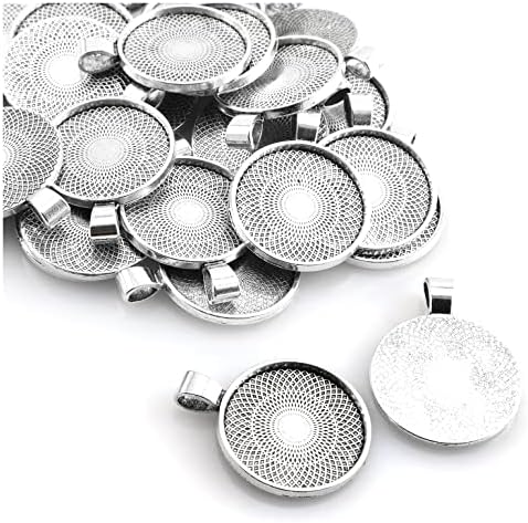 25pcs Round Bezel Pendant Trays Setting Cabochon Blank Base for DIY Crafting Photo Jewelry Findings Making Accessories 25mm