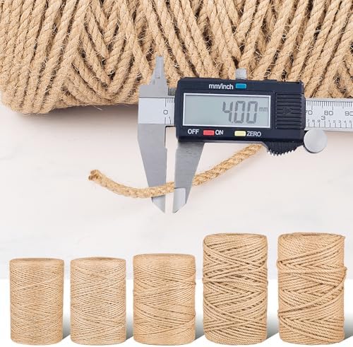 Natural Jute Twine String 4mm x 328ft Bulk Jute Rope for Crafting, Gardening, Gift Wrapping - Brown Decorative Cord for Cat Scratching Posts, DIY Projects