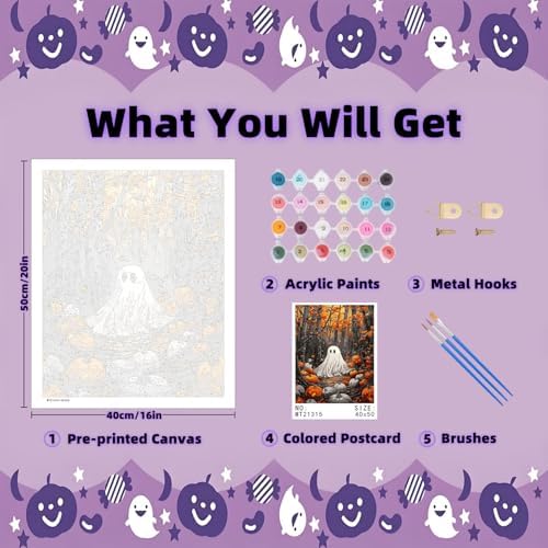 Arttoplus Halloween Paint by Numbers Kit for Adults Beginner 16x20in, Ghost