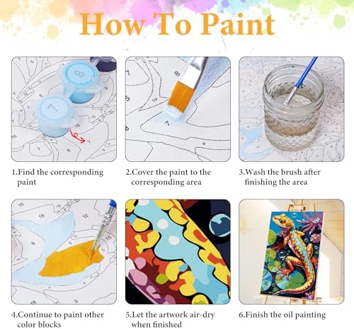 Framed Paint by Numbers Kit for Adults, Colorful Lizard Design 8x12 Inch
