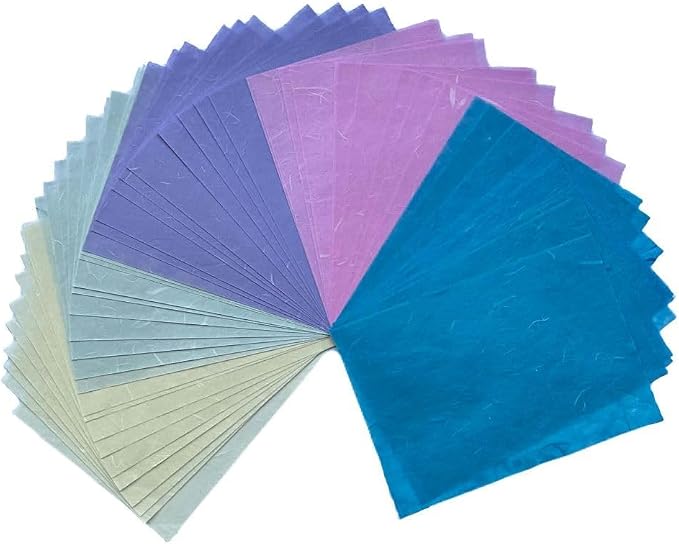 A5 50 Sheets Natural Fiber Mulberry Tree Mulberry Paper Sheets Art Tissue Washi Paper Design Craft Art Origami Suppliers Card Making 8.3" x 5.8". (Pastel Tone, A5)