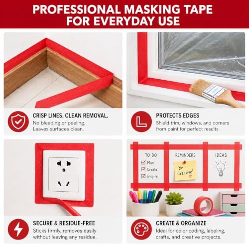 Red Painters Tape 1 Inch Wide, 25 Yards x 3 Rolls Masking Tape
