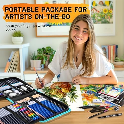 106 PCS Art Supplies Sketching Kit, Pro Drawing Pencils Art Kit Adults Gift