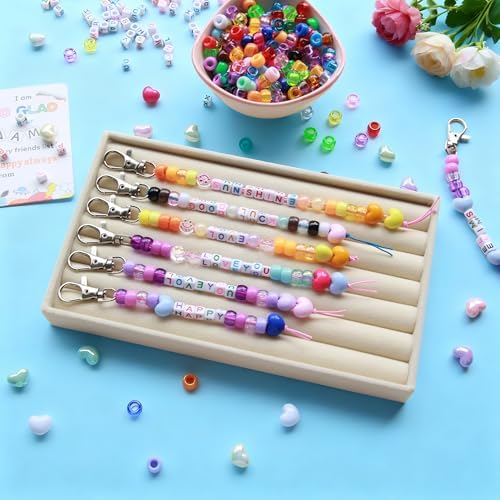 Tuhangcc 776 Pcs DIY Back to School Keychain Making Kit: Heart-Shaped Beads Adjustable Letter Alphabet Beads Strings, Gradient Brilliant Beads, 16 Charm Cards for Welcome First Day of School Gift