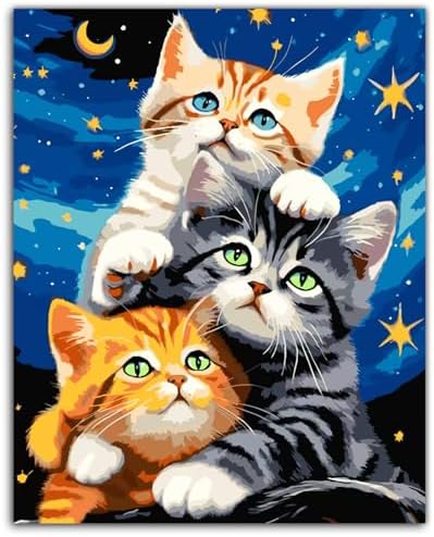 ZTOTZ Cat Paint by Numbers Kit for Adults, Animal Paint by Numbers Cats Kits, Kitten Painting by Numbers for Beginner,16x20 Canvas Set