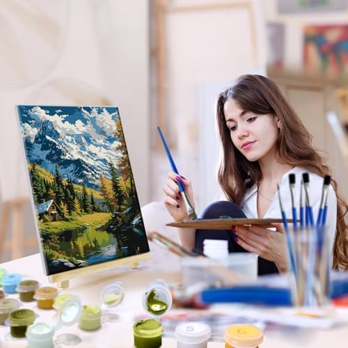 JOOZ 4 Pack Paint by Numbers Kit for Adults with Frame Landscape Paint by Number with Easel DIY Flowers Oil Painting Kits for Home Wall Decor 8x12 Inch