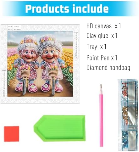Diamond Painting Kits for Adults, Twins Grannies Pattern Design Special Shape Diamond Art Kits for Beginners, DIY Diamonds Paintings Art for Home Wall Decor Gift