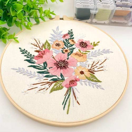 Silentsea Embroidery Kit, Floral and Nature Designs, with Hoops, Needlework Pattern Set (Flower)