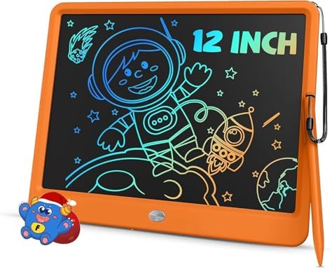 TEKFUN 12" LCD Writing Tablet for Kids Ages 5–8, Fun Drawing Board that Keeps Kids Busy Anywhere, Screen-Free Doodle Pad for Travel, Play & Everyday Use, Easy Gift Idea for Kids (Orange)
