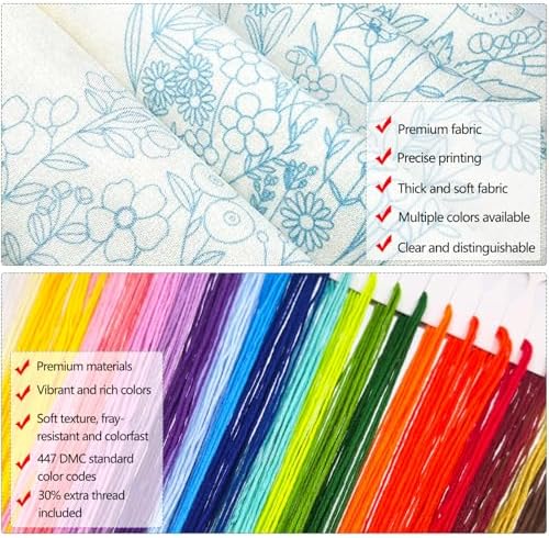 spicssa Embroidery Kit for Beginners, Hand Needlepoint Kits for Adults with Pre-Stamped Patterns, 7.8-Inch Hoop, Threads & Needles, Step by Step Instructions
