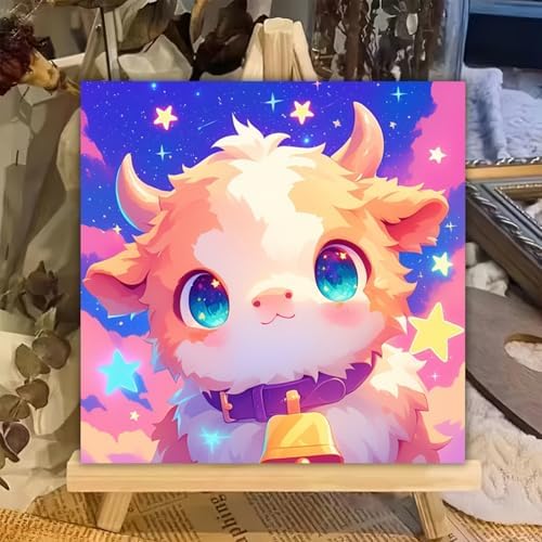 XTCIXAL Paint by Numbers Kit for Kids with Frame, Cow, 8X8 inch