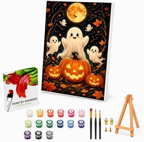 Halloween Paint by Numbers Kit for Kids 6-8-12 with Frame Easel 8x12 inch