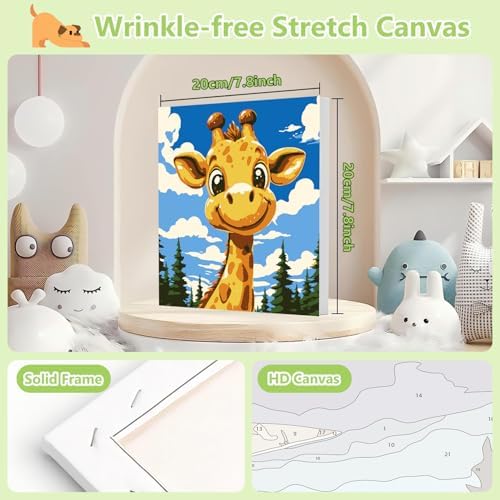 Reivworl Giraffe Paint by Numbers Kit for Kids with Frame 8×8 inch